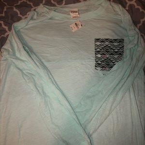 Pink Brand Teal Long Sleeve Chevron Pocket